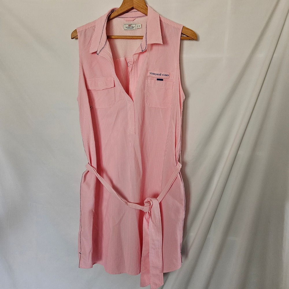 Vineyard Vines Harbor Pink Striped Seersucker‎ Sleeveless Dress sz 16